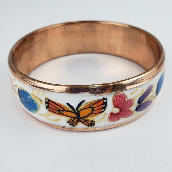 COPPER Handmade Bangle Statement Bracelet Butterfly Floral Bracelet - Picture 12 of 12